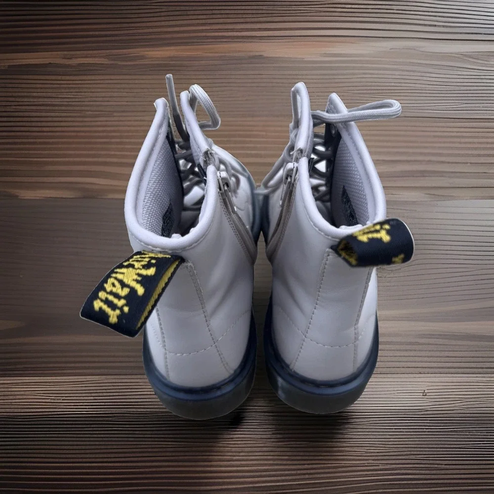 Dr. Martens Boots Youth Size 4 Leather Lace Up Combat Side Zipper  COLOR:  Taupe